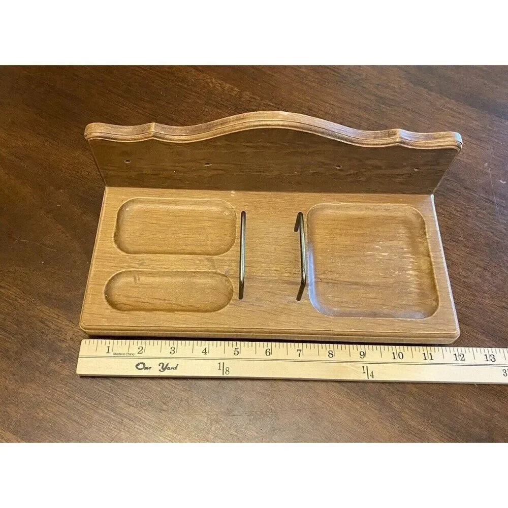Rare Vintage Mid-Century Wood Desk Organizer Wall Hanging Valet Wallet Holder